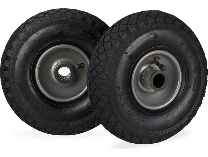 Lot de 4 roues pour diable\, 3.00-4\, roue complète à pneumatique avec jante en acier\, diamètre d'axe de 25 mm\, roue de secours\, noir-gris