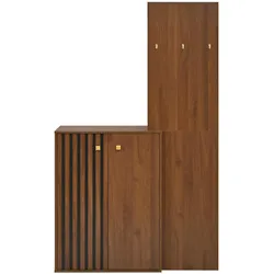 KOMPAKTGARDEROBE in Walnuss-Optik – mit Schuhschrank & Paneel