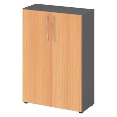 bümö Mehrzweckschrank 80cm breit, Aktenschrank o. Schuhschrank klein, Schrank mit Regal, Kommode in Graphit/Buche aus Holz, Vorratsschrank &