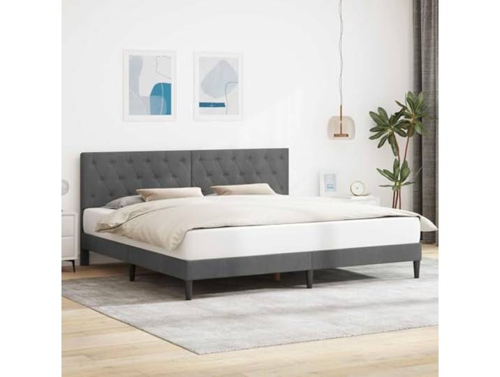 RJPLMFV Bettgestell, Velours, Dunkelgrau, 180 x 200 cm Eleganter Bett-Kopfteil, robuste Dachplatte, schmale Füße, inklusive Latten, pflegeleicht