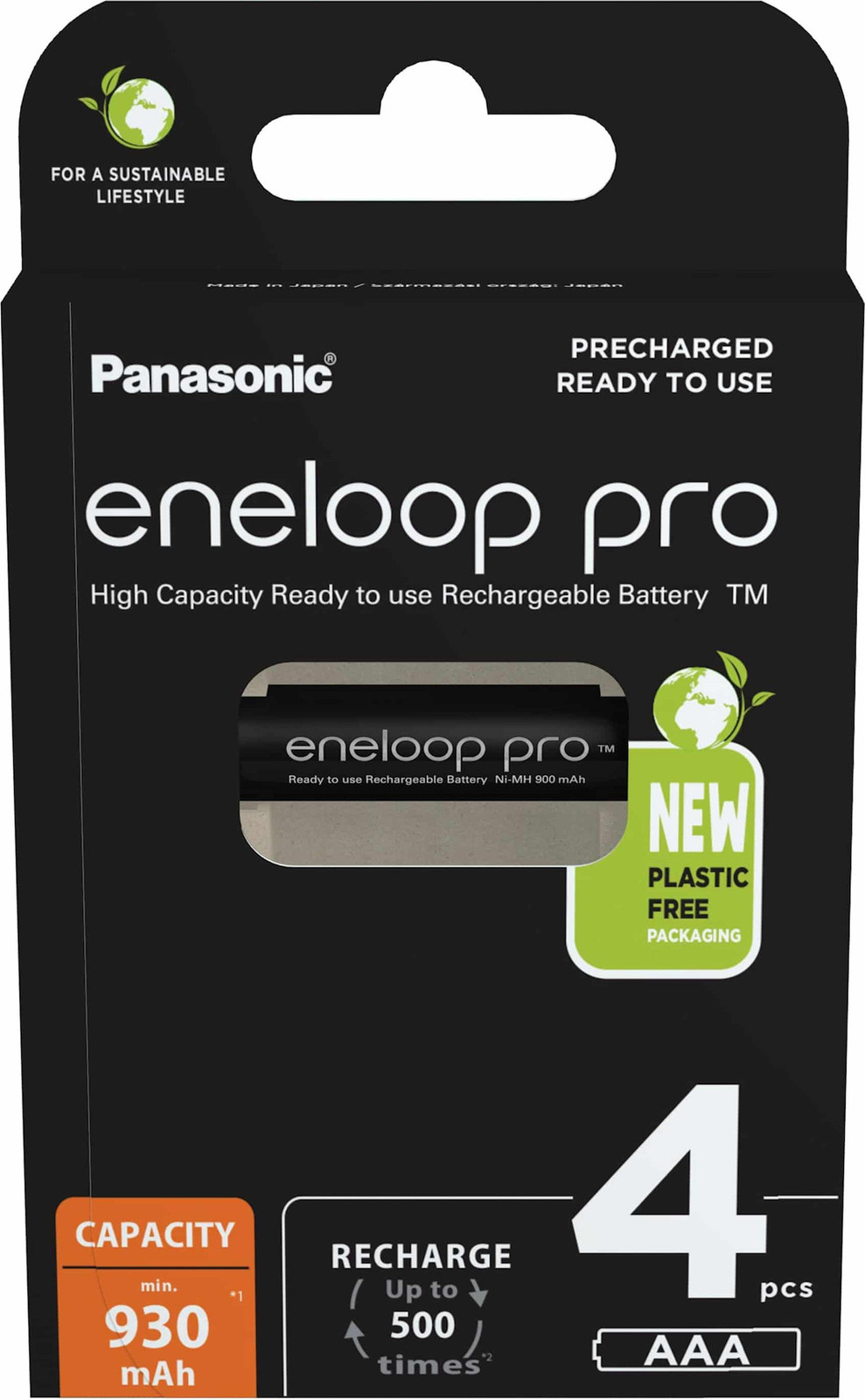 Panasonic Eneloop Pro Micro AAA Oplaadbare Batterijen 930mAh Ni-MH BK-4HCDE/4BE