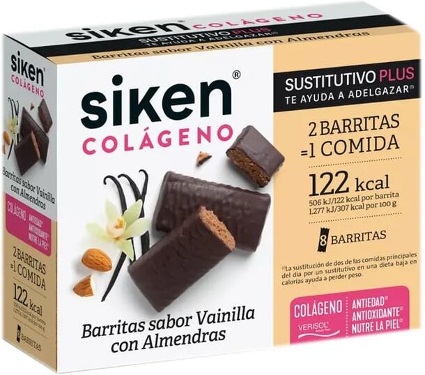 Siken Sustitutivo Colágeno Barrita Vainilla Con Almendras 8 Uds 40g Almendra-Vainilla