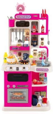Costway Kids Kitchen Playset Pretend Play Kitchen with Realistic Sounds and Lights-Pink