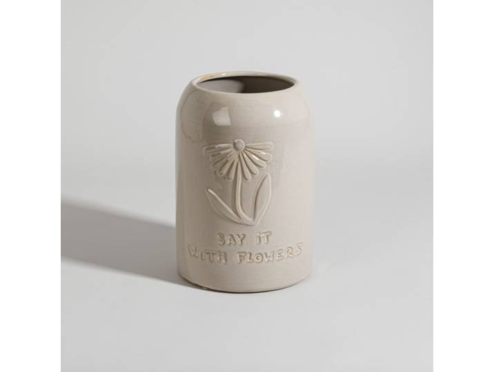 Beige Steingutvase, H 20 cm