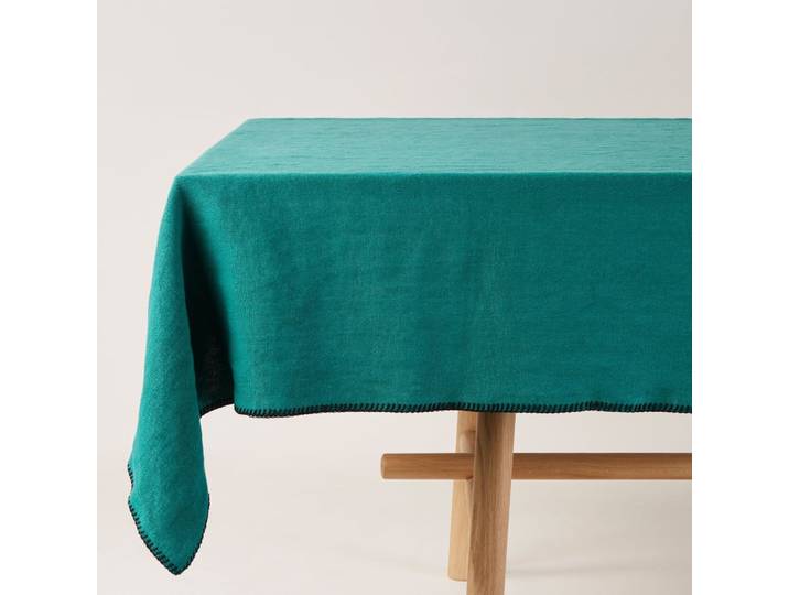 Nappe rectangulaire en lin bleu 140x250 cm