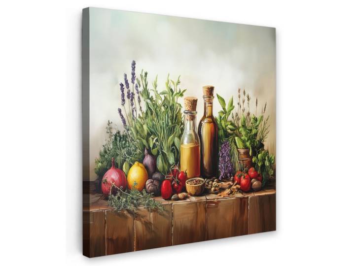 LEINWANDBILD Stilleben - Kräuter - Gewürze - Früchte - Farbenfroh Wandbild Wohnzimmer 50x50 cm