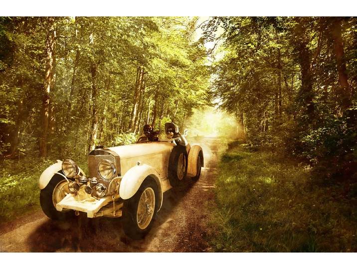 Fototapete PAPERMOON Oldtimer in wald , bunt, B:5m L:2,8m, Vlies, Tapeten, Fototapete
