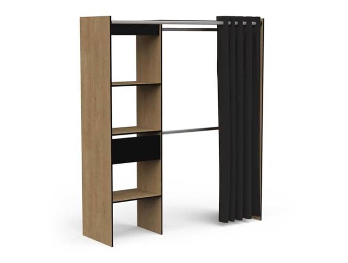 Demeyere Erweiterbarer Kleiderschrank CHICAGO mit Vorhang – Industriestil – 4 Fächer und 1 Schublade – Kleiderstange – Hergestellt in Frankreich – Modular und funktional