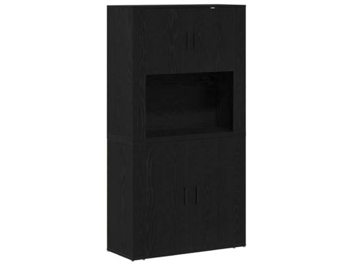 Kaorsrow Highboard Schwarz Eichen-Optik 80x33x150cm Holzwerkstoff Stilvoller Schrank im modernen Design für Wohnzimmer und Esszimmer mit 4 Türen und robusten Metallgriffen.