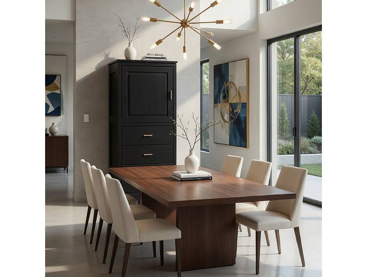 Highboard Glatt 59 x 142 x 46cm Türanschlag links Schwarz/Schwarz