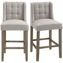 OKWISH Barhocker 2er-Set aus Polyester in Beige, mit Rückenlehne und Knopfheftung, 47x50x101 cm