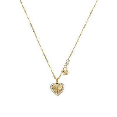 Kette mit Anhänger EMPORIO ARMANI "Schmuck Geschenk Silber 925 Halsschmuck Herz", gold (gelbgoldfarben, kristallweiß), Halsketten, Damen, Silber 925 (Sterlingsilber), L: 42 B: 1mm, mit Zirkonia (synth.), B:1mm