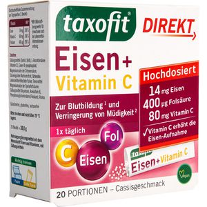 Doppelherz Eisen DIREKT, 20 Portionen Granulat, Eisenpyrophosphat + C + Folsäure, täglich 1 Stick = 14 mg