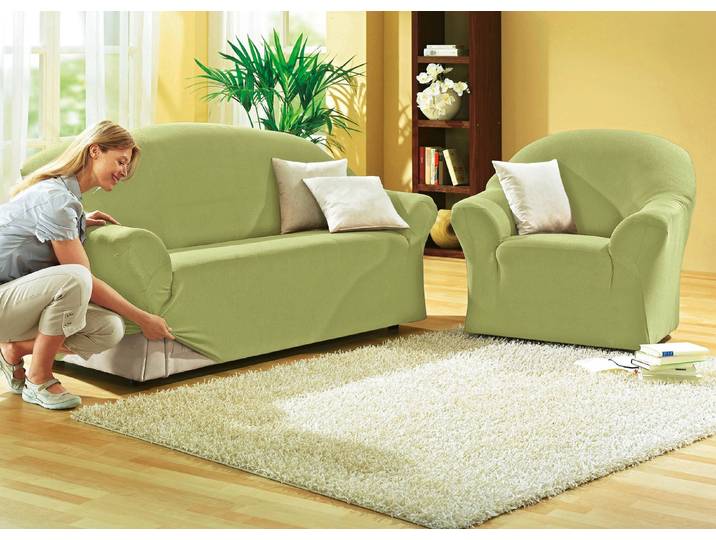 Schützende Stretchbezüge für Sessel und Sofa, Grün, Größe 101 (Sessel-Bezug)