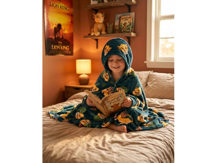 Plaid met Capuchon Flanel De Leeuwenkoning Simba 120x150cm – Zacht en Warm – Officiële Disney Licentie