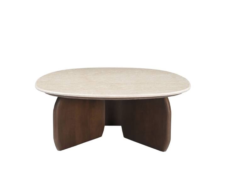 Drawer Table basse en marbre et bois massif- DALILA Blanc Ivoire