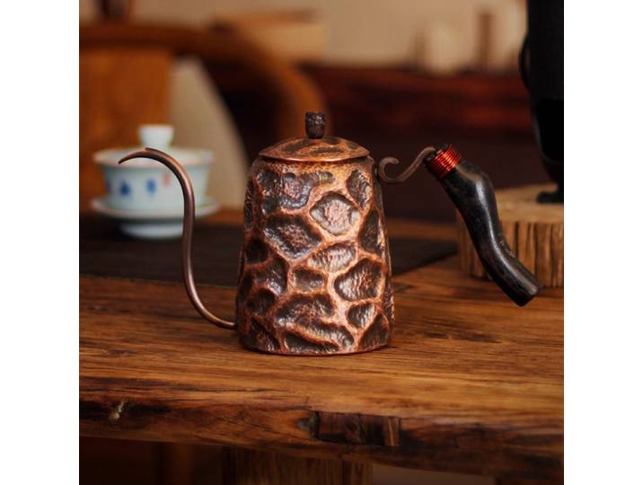 Ensemble de théière et tasses en cuivre rouge pur, ustensiles de boisson, bouilloire à bec long en col de cygne, bouilloire à café à filtre manuel, ensemble de cafetière turque