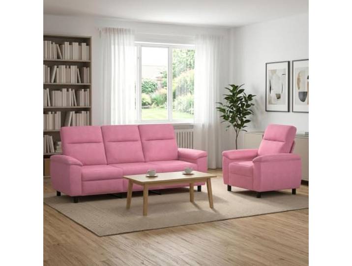 Sofa-Set 2 pcs Rosa Stoff Metallrahmen,Kissenrücken,konische Kunststoffbeine,100% Polyester,drinnen