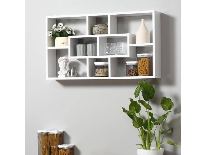 HOMCOM Étagère Murale 8 Cubes Moderne 85x14,5x47,5cm Blanc