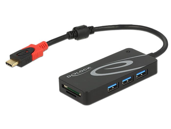 DeLOCK Externer USB 3.1 Gen 1 Type-CHub zu USB Typ-A + SD Card Reader 62900