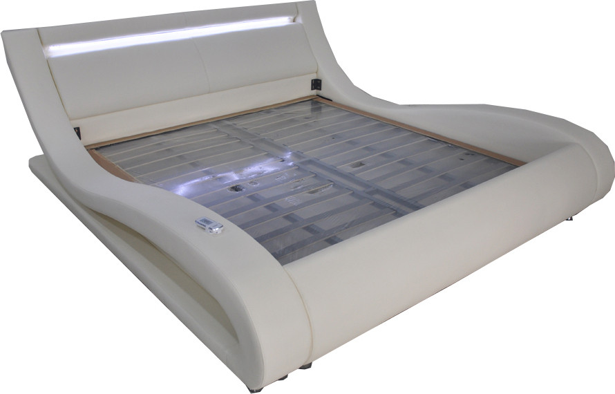 Modern luxe lederen design tweepersoonsbed met ingebouwde verlichting onder het bed