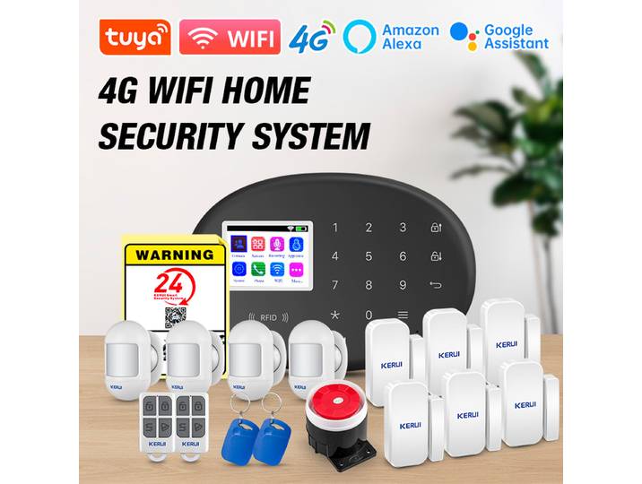 KERUI – système d'alarme domestique WIFI GSM 4G, anti-cambriolage sans fil, application Tuya Smart Life, Protection de sécurité, capteurs 433mhz, Alexa W204