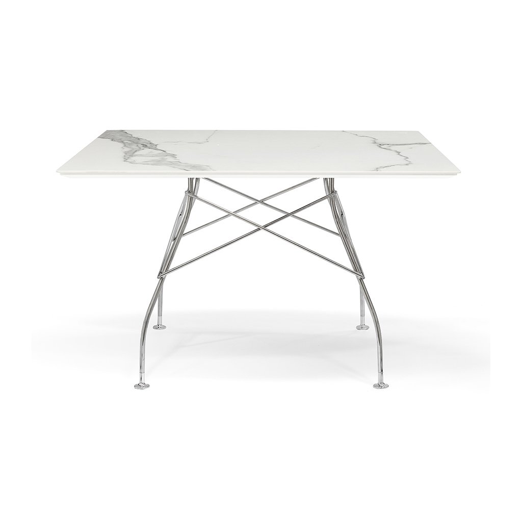 Kartell Glossy Marble Tisch quadratisch (verchromt / Marmoroptik weiß) verchromt / Marmoroptik weiß 04590MB