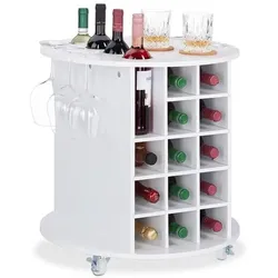relaxdays Weinregal 17 Flaschen weiß auf Rollen weiß, 54x56x54 cm