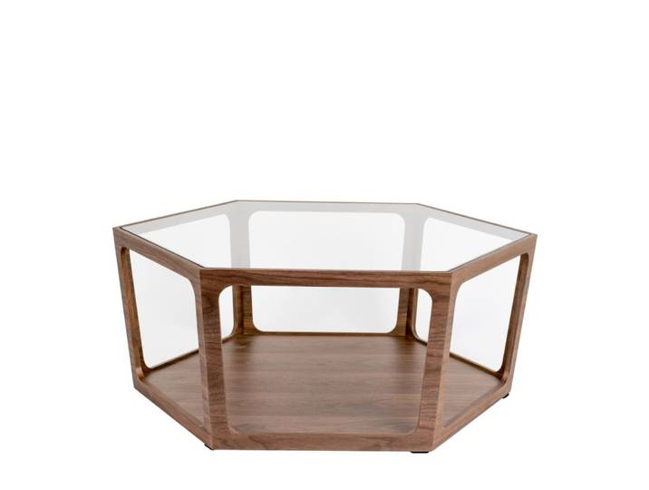 Table basse en verre et bois marron