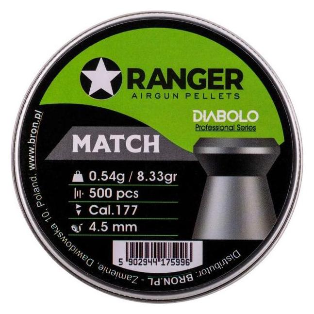 Ranger Ink Śrut 4 5 mm RANGER Diabolo Professional Match płaski 500 szt. 0 54 g (RANGER)