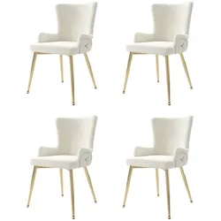 Merax Samt-Esszimmerstuhl(Set, 2 St), 4er-Set, Polsterstühle Küchenstühle luxuriöser Wohnzimmer-Schlafzimmer-Loungesessel , Beige&Gold