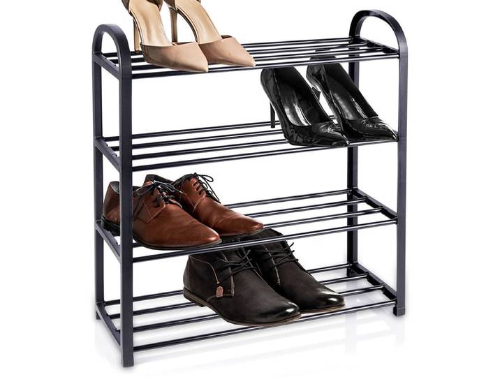 Schoenenrek Metaal Zwart 4 Niveaus 49\,5x18\,5x56\,5 cm - Schoenenbank - Schoenenkast - Opbergrek