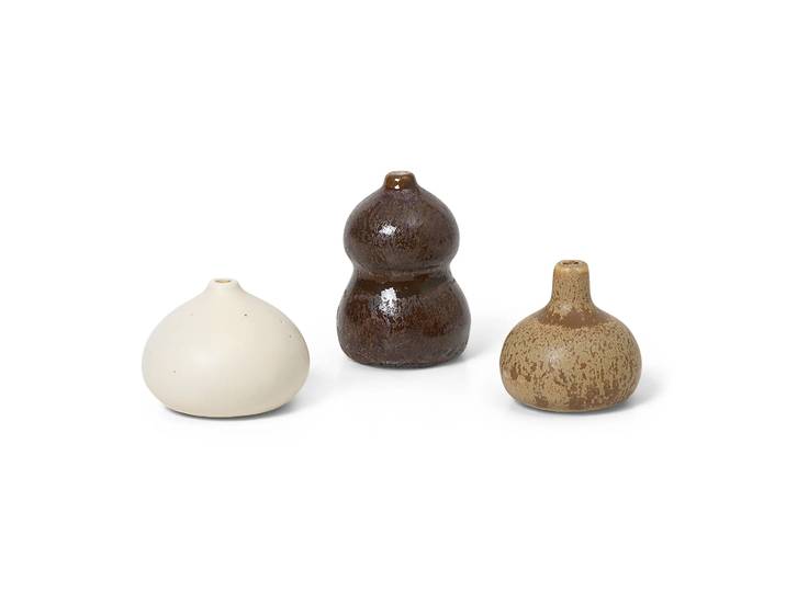 Ferm Living Vase Komo Mini lot de 3 Brown-white