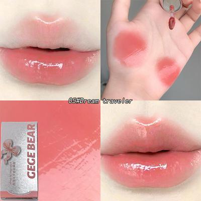 Cute Pink Lip Gloss Waterproof, Jelly Transparent Liquid Lipstick, Water Lip Tint Gift Set Makeup, Beauty Cosmetics 05