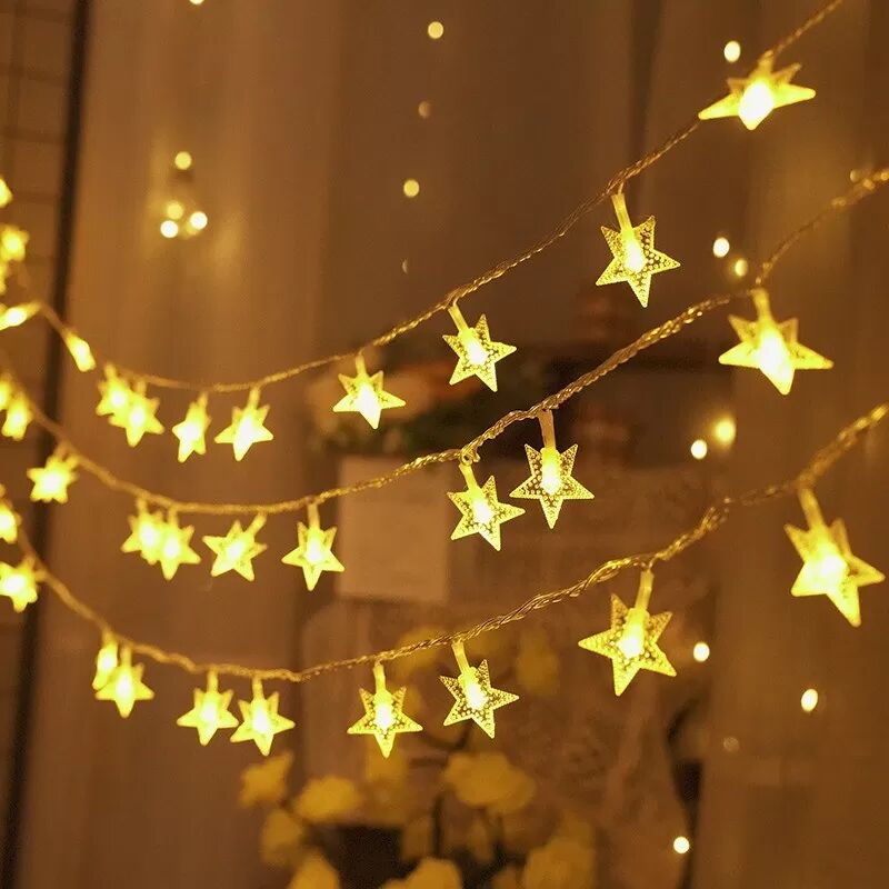 INF Guirlande Lumineuse Étoiles 20M 200 LED avec Connecteur d'Extrémité, Secteur, 8 Modes, Blanc Chaud