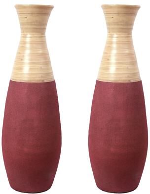 Uniquewise 31.5 inch Tall Handcrafted Bamboo Floor Vase, Burgundy and Natural Finish, Decorative Accent, Large Bamboo Floor Vase