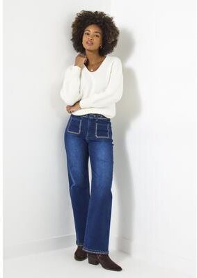 Plus Size Women's Embroidered Wide Leg Jeans by Joe Browns in Dark Blue Embroidery (Size 18 W)