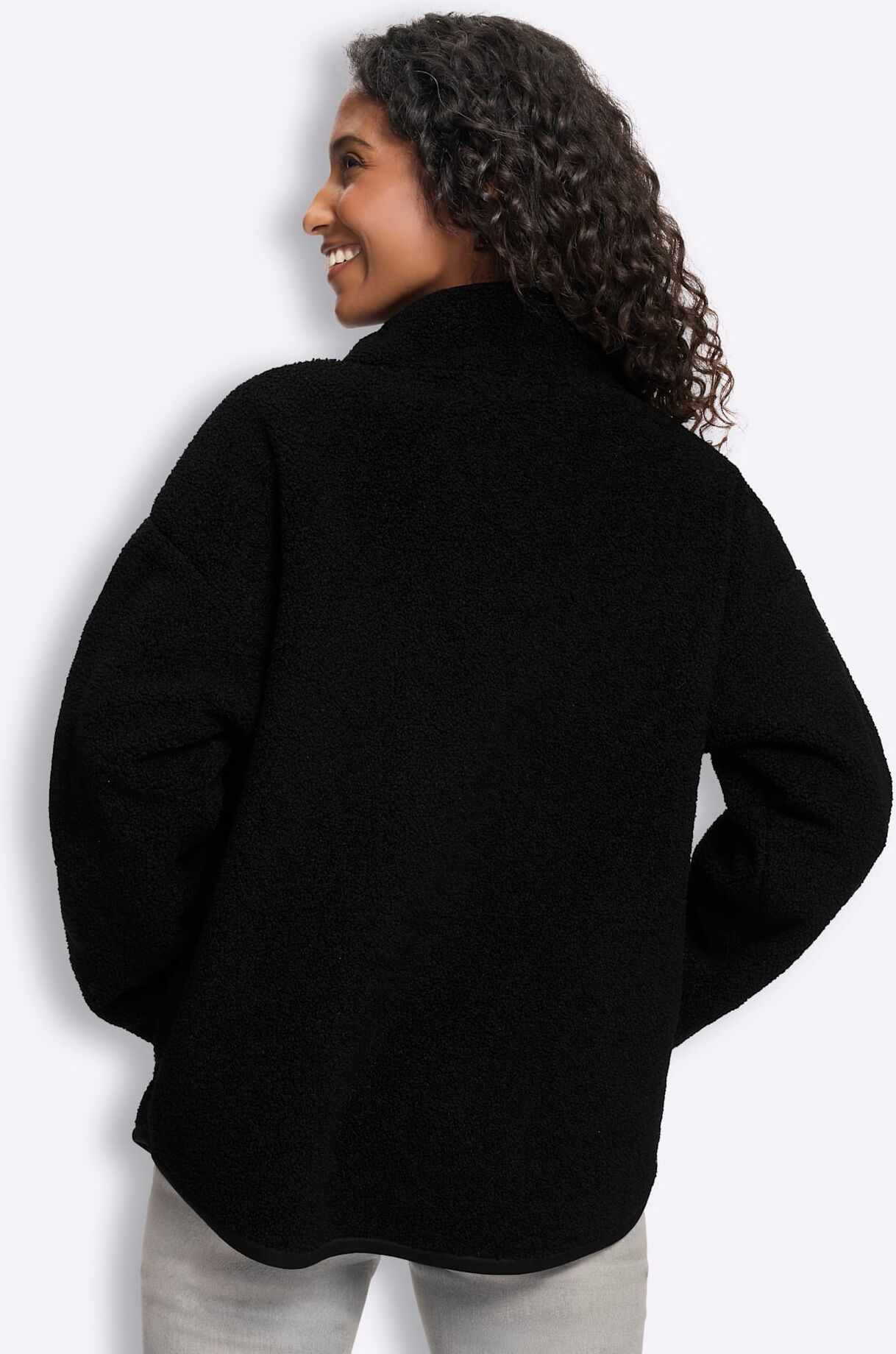 Fleeceshirt HEINE "Fleece-Shirt", Damen, Gr. 48, schwarz, 100% Polyester, unifarben, Shirts Fleeceshirt schwarz 48