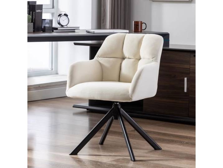 Wahson Chaises pour Salon Fauteuil de Bureau en Velours Pieds en Métal Fauteuil Salon pivotante pour Bureau ou Chambre Blanc