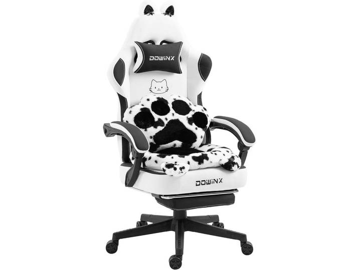 Gisaae Gaming-Stuhl Ergonomischer & Fußstütze Bürostuhl & Lendenwirbelstütze, Weiß, Leder, 52x126x49 cm, Büromöbel, Bürostühle, Gaming-Sessel