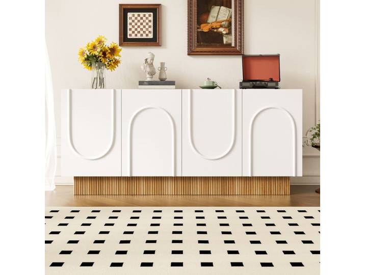 Buffet moderne - DREAMMESPACE - 4 portes - 160x75 cm - Blanc - Design contemporain