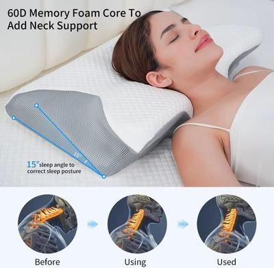 Inspired Finds ErgoComfort Memory Foam Pillow For Side Sleepers Slow Rebound Cervical Support Cushion black