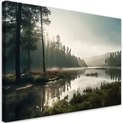 WANDBILD morgennebel auf einem see