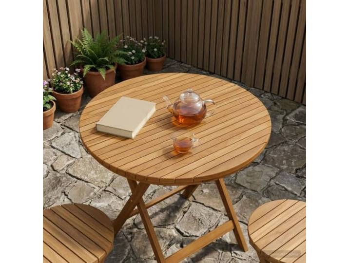 PHGTYUK Tischplatte Ø 90 x 3,5 cm Rund Massives Teakholz Natur Braun, Wasserbasierte Farbe, Für Innen Und Außen, Keine Montage Nötig, Einfache Pflege