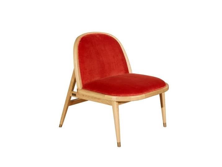 Fauteuil chêne et velours brique