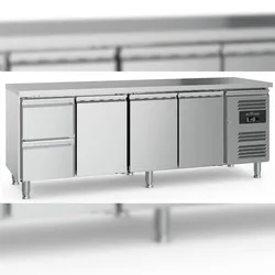 Kühltisch POLARFOX | 3x Tür & 2x Schublade | 553 Ltr, HxBxT 85x223x70cm | +2/+8°C | Edelstahl + CHEFGASTRO Geschirrtuch