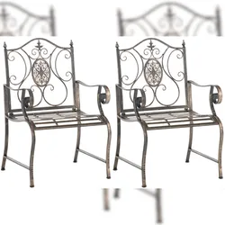 DELUKE 2er Set Gartenstühle AUSTIN - Metall Bronze 62x53x94 cm | Gartenstuhl Metall Terrassenstuhl Antik Verzierung Stühle Garten Balkon