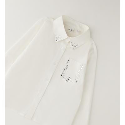 Hemdbluse IDO "GIRL LONG SLEEVED SHIRT", Kinder, Gr. 152, weiß (optical weiß), 98% Baumwolle, 2% Elastan, Blusen Hemdbluse