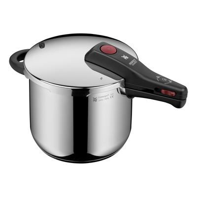 Schnellkochtopf WMF "Perfect Element, Fassungsvermögen 6,5 Liter", silber (edelstahl, schwarz), B:25cm H:24cm L:42,3cm, Töpfe, Schnellkochtopf, Sicherheitssystem, TransTherm-Allherdboden, Flammschutz, Induktion