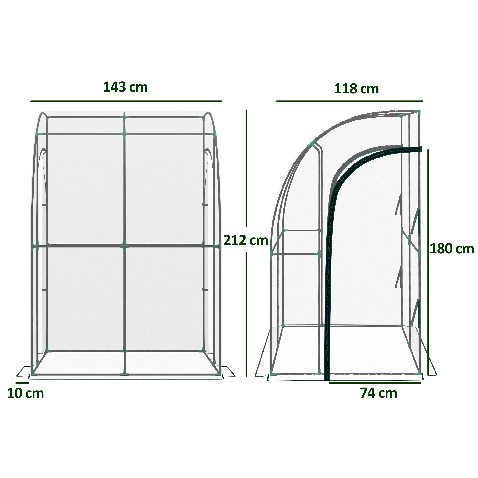 Outsunny Serra da giardino adossata con 2 porte con cerniera avvolgibili in acciao PVC transparente
